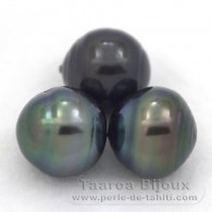 Lot de 3 Perles de Tahiti Cerclées D de 13 à 13.3 mm