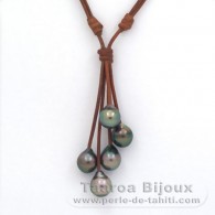 Collier en Cuir et 5 Perles de Tahiti Semi-Baroques C de 10  10.3 mm