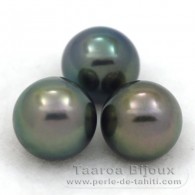 Lot de 3 Perles de Tahiti Semi-Rondes C de 9.4  9.7 mm