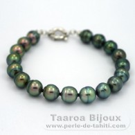 Bracelet en Argent et 18 Perles de Tahiti Cercles B de 9  9.4 mm