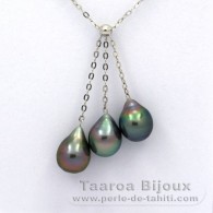 Collier en Argent et 3 Perles de Tahiti Semi-Baroques B de 8.5 à 8.7 mm