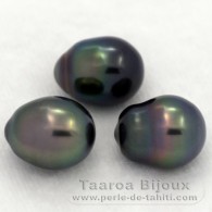 Lot de 3 Perles de Tahiti Semi-Baroques C de 8.8  9 mm