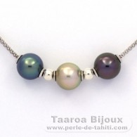 Collier en Argent et 3 Perles de Tahiti Semi-Rondes C+ de 10.7 à 11 mm