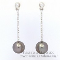 Boucles d'oreilles en Argent et 2 Perles de Tahiti Rondes C 9 mm