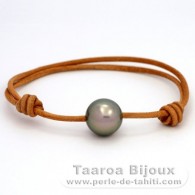 Bracelet en Cuir et 1 Perle de Tahiti Ronde C 13.2 mm