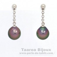 Boucles d'oreilles en Argent et 2 Perles de Tahiti Semi-Baroques B 9.1 mm