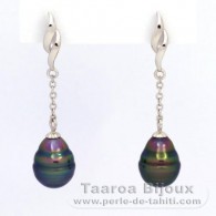 Boucles d'oreilles en Argent et 2 Perles de Tahiti Cercles C 9.5 mm