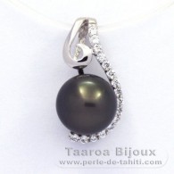 Pendentif en Argent et 1 Perle de Tahiti Ronde C 9 mm