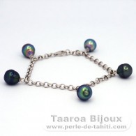 Bracelet en Argent et 5 Perles de Tahiti Cercles B de 8.7  8.9 mm