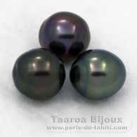 Lot de 3 Perles de Tahiti Semi-Baroques B de 9.7 à 9.8 mm