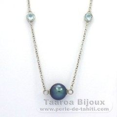 Collier en Argent et 5 Perles de Tahiti Semi-Rondes C  8.5 à 9.1 mm