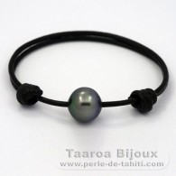 Bracelet en Cuir et 1 Perle de Tahiti Semi-Baroque C 12.6 mm