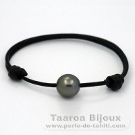 Bracelet en Cuir et 1 Perle de Tahiti Semi-Baroque C 12.2 mm