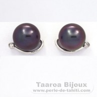 Boucles d'oreilles en Argent et 2 Perles de Tahiti Rondes C 10.2 mm