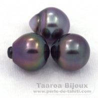 Lot de 3 Perles de Tahiti Semi-Baroques B de 10.5  10.8 mm