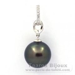 Pendentif en Argent et 1 Perle de Tahiti Ronde C 12 mm