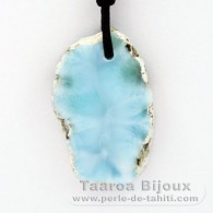 Collier en Coton cir et 1 Larimar - 37 x 23 x 6 mm - 10.3 gr