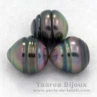 Lot de 3 Perles de Tahiti Cerclées B de 9.5 à 9.8 mm
