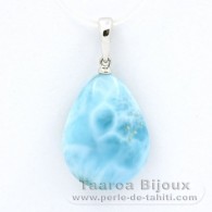 Pendentif en Or blanc 18K et 1 Larimar - 19.5 x 14.5 x 6.9 mm - 2.9 gr