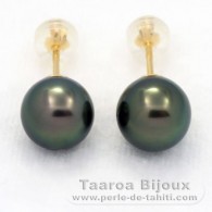 Boucles d'oreilles en Or 18K et 2 Perles de Tahiti Rondes 1 A & 1 B 8.8 mm