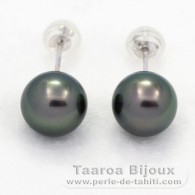 Boucles d'oreilles en Or blanc 18K et 2 Perles de Tahiti Rondes 1 A & 1 B 8.6 mm