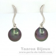 Boucles d'oreilles en Argent et 2 Perles de Tahiti Semi-Baroques B 9.3 mm