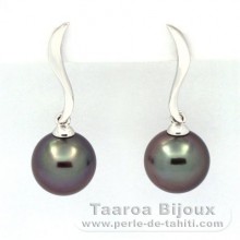Boucles d'oreilles en Or blanc 18K et 2 Perles de Tahiti Rondes B 8.7 et 8.8 mm