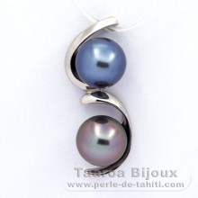 Pendentif en Argent et 2 Perles de Tahiti Semi-Baroques B+ 9.5 mm