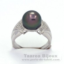 Bague en Argent et 1 Perle de Tahiti Ronde C 9.6 mm