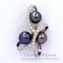 Pendentif en Argent et 3 Perles de Tahiti Rondes C+  8.3  8.6 mm