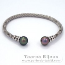 Bracelet en Argent et 2 Perles de Tahiti Semi-Rondes B 9 mm