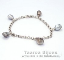 Bracelet en Argent et 5 Keishis de Tahiti