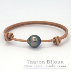 Bracelet en Cuir et 1 Perle de Tahiti Cerclée C 11.5 mm