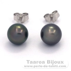 Boucles d'oreilles en Argent et 2 Perles de Tahiti Semi-Rondes B/C 8 mm