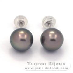 Boucles d'oreilles en Or blanc 18K et 2 Perles de Tahiti Rondes 1 B & 1 C 8.6 mm