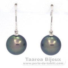 Boucles d'oreilles en Or blanc 18K et 2 Perles de Tahiti Rondes C+ 11.4 mm