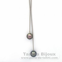 Collier en Argent et 2 Perles de Tahiti Rondes B/C 11 et 11.4 mm