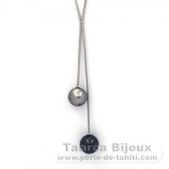 Collier en Argent et 2 Perles de Tahiti Rondes B/C 12.6 et 12.8 mm