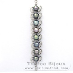 Bracelet en Argent et 8 Perles de Tahiti Semi-Baroques B  8.6 à 8.8 mm