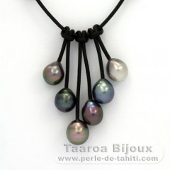 Collier en Cuir et 6 Perles de Tahiti Semi-Baroques C  9 à 9.5 mm