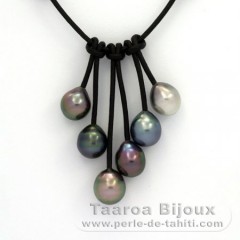 Collier en Cuir et 6 Perles de Tahiti Semi-Baroques C  9  9.5 mm