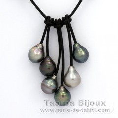 Collier en Cuir et 6 Perles de Tahiti Cercles B  10  10.3 mm