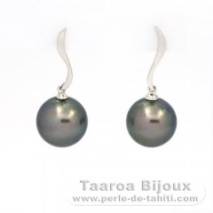 Boucles d'Oreilles en Argent et 2 Perles de Tahiti Rondes C 11 et 11.2 mm