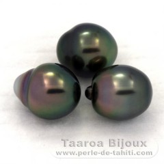 Lot de 3 Perles de Tahiti Semi-Baroques B de 9  9.1 mm