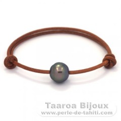 Bracelet en Cuir et 1 Perle de Tahiti Semi-Baroque C 11.9 mm