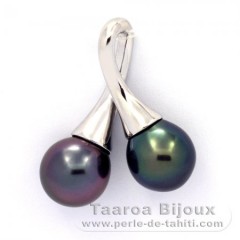 Pendentif en Argent et 2 Perles de Tahiti Semi-Baroques B+ 9.5 et 9.6 mm