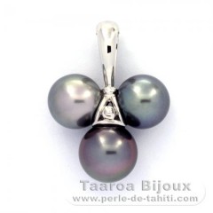 Pendentif en Argent et 3 Perles de Tahiti Semi-Rondes C 9 à 9.6 mm