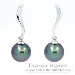 Boucles d'Oreilles en Or blanc 18K et 2 Perles de Tahiti Rondes B 8.3 mm