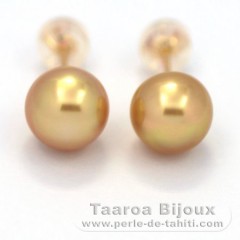 Boucles d'oreilles en Or 18K et 2 Perles d'Australie Semi-Baroques B 8.5 mm
