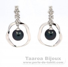 Boucles d'Oreilles en Argent et 2 Perles de Tahiti Rondes C 8.4 mm